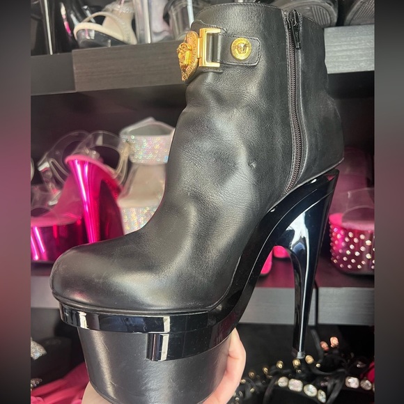 Versace triple platform heel booties Medusa gold hardware sexy iconic rare boots - Picture 7 of 10